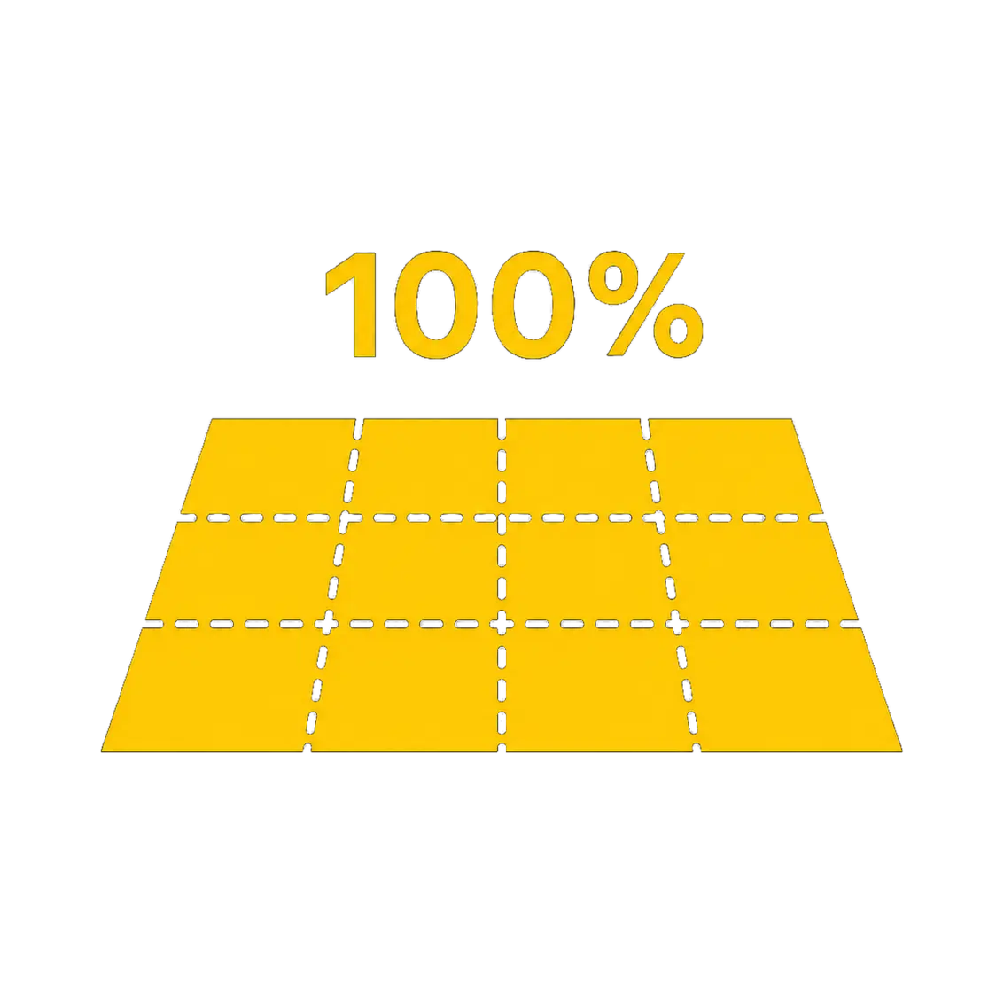 Yellow grid with a dashed line pattern and bold "100%" text above, illustrating complete coverage or full capacity.